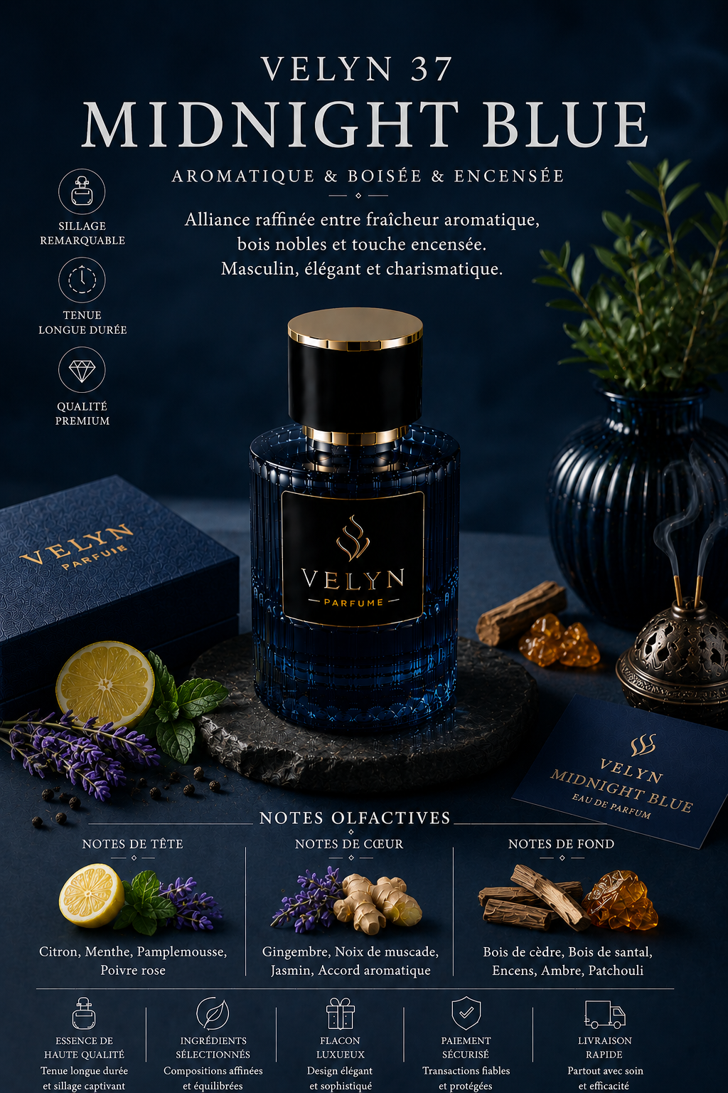 VELYN 37 — Midnight Blue Pour Homme
